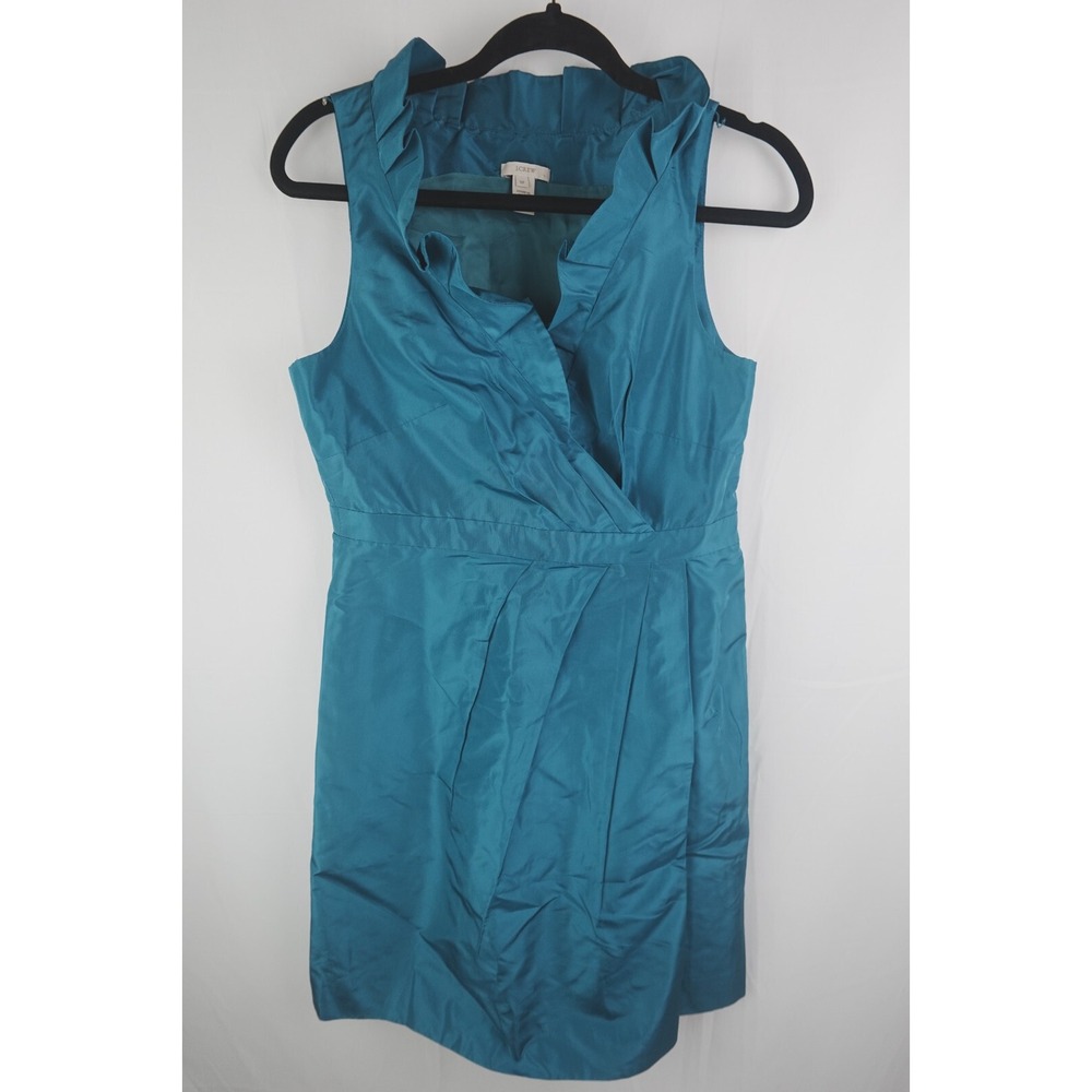J.Crew Size 8P Teal Sleeveless Ruffle Neck Sheath‎ Dress Cocktail Party Wedding
